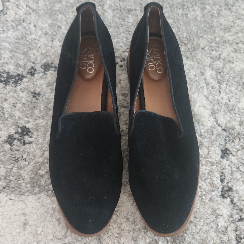 Franco Sarto Jeena Classic Black Suede Loafers, Size 9